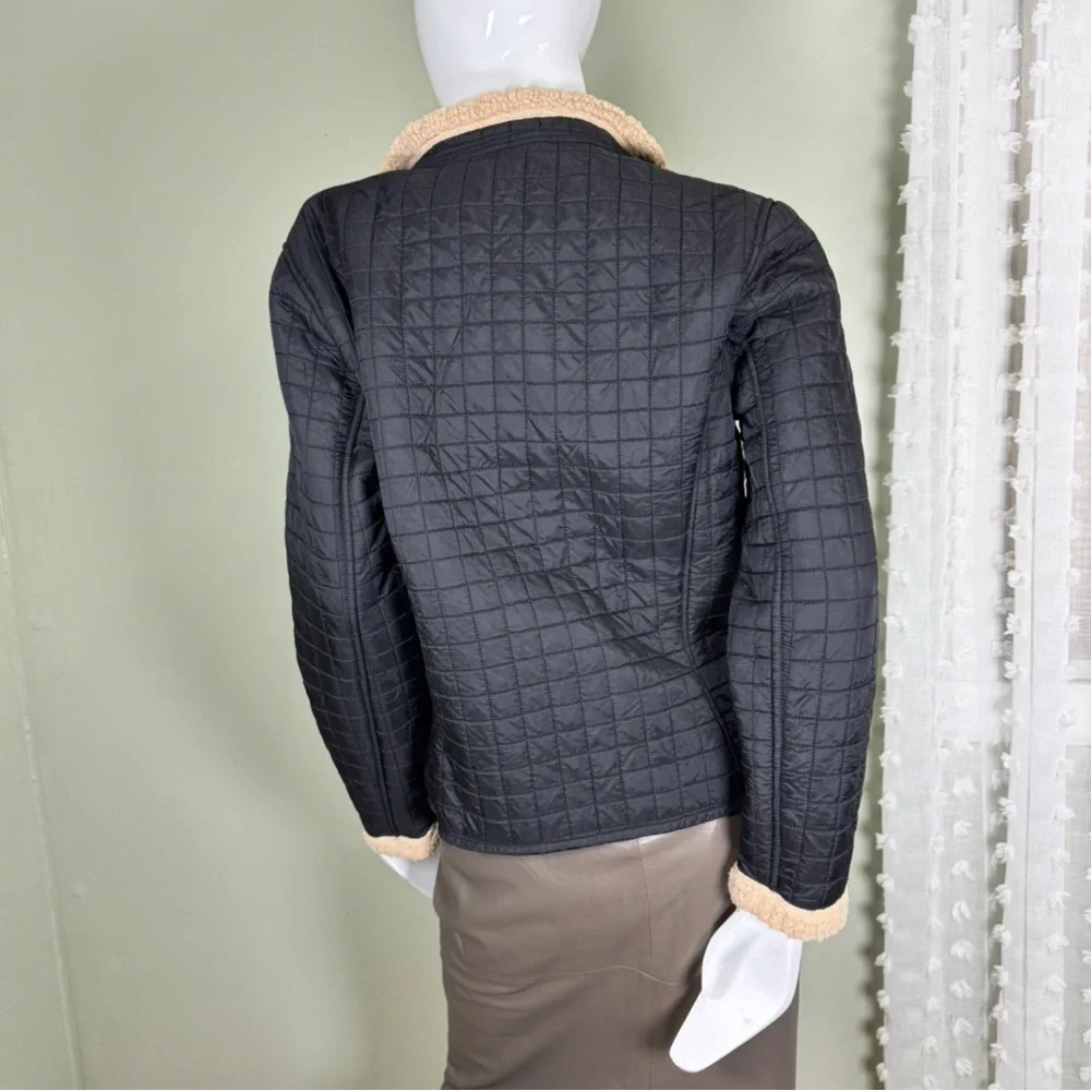 Black Quilted Jacket w Faux Sherpa Lining - Double Zip -‎ Medium